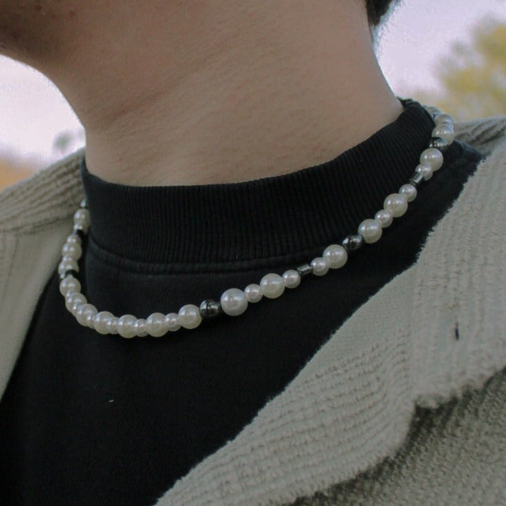 Collar de Perlas para Hombre, accesorios para hombre, color blanco y negro